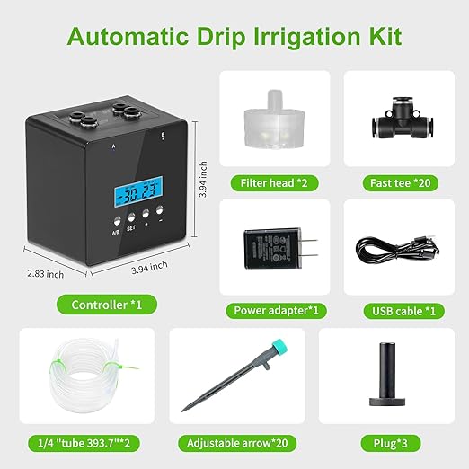 Indoor Plant Watering Device, Automatic Drip Irrigation Kit,Self Watering System for 20 Potted Plants, Built-in 2 self-Priming Pumps, 30 Days programmable Timer