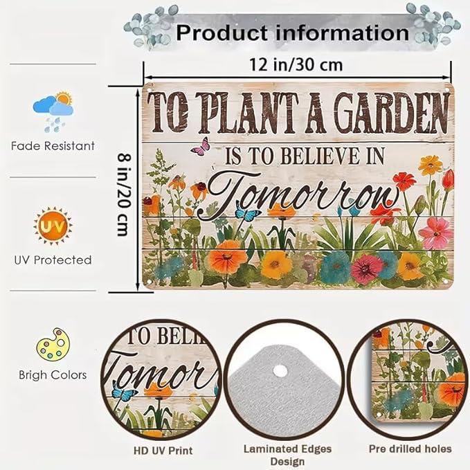 Bestylez Gardening Gifts Vintage Gardening Tin Sign To Plant A Garden is To Believe Tomorrow Sign for Home Garden Greenhouse Living Room Bedroom Outdoor Decor 8X12 Inch (3366)
