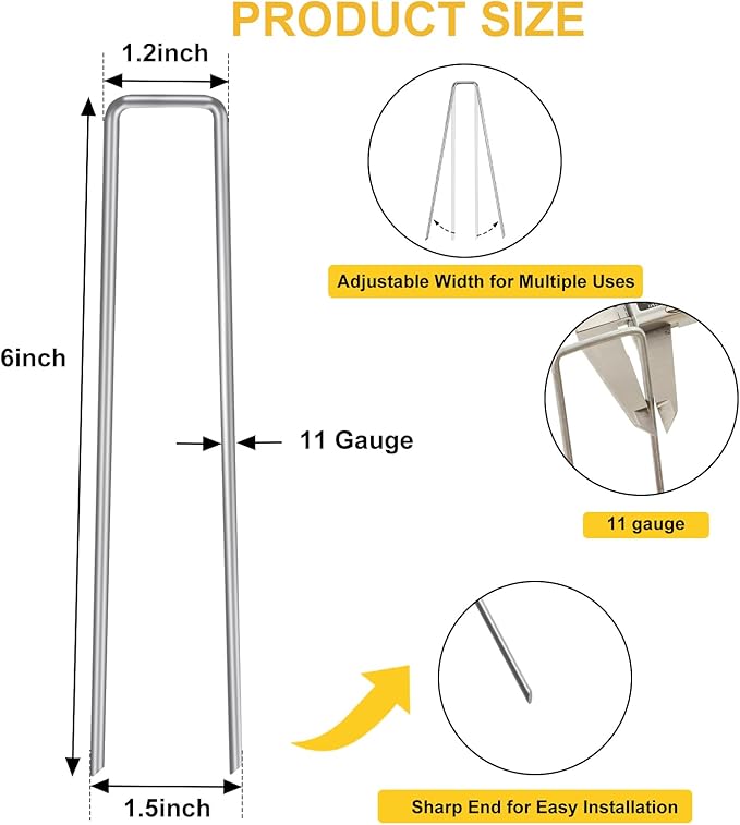 HongWay 240 Pack 6 Inch Landscape Staples, Garden Staples Galvanized Landscaping Fabric Pins 11 Gauge U-Shaped Yard Staples Ground Stakes for Lawn Fence Tent Gardening Outdoor Decorations