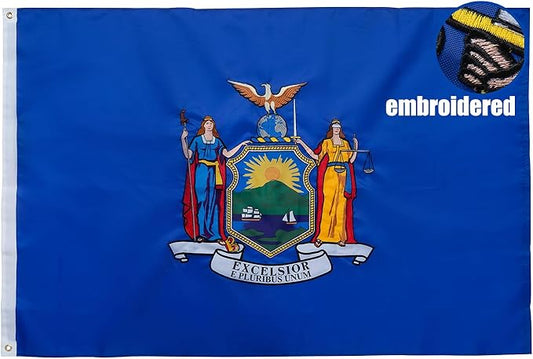 TOPFLAGS New York State Flag 4x6 Outdoor NY Flags Double Sided Embroidered Longest Lasting Heavy Duty Polyester Stronger Brass Grommets 4 Stitched Hemming Perfect for Outside