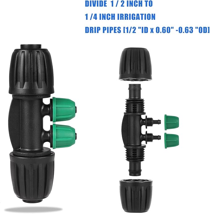 12 Pcs Lock Barbed Tee 1/2 inch Tubing to 1/4 Inch Tubing Irrigation Fittings for (1/2'' ID x 0.60''-0.63'' OD) ANTI-LEAK Locked Barbed Tee Connectors(12Pcs Lock Barbed Tee four Way)