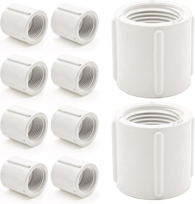10 PCS PVC Threaded Pipe, 3/4" Female Pipe Coupling,PVC Pipe Connectors,PVC Pipe Fitting for Sprinkler,Irrigation,Swimming Pools