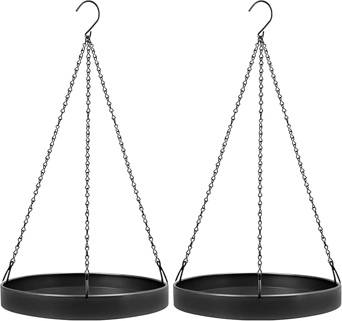 Plant Hanger Indoor Outdoor, Hanging Planter Baskets for Outdoor Indoor Plants, Hanging Plant Holder, Hanging Tray for Plants, Metal Window Plant Hanger, Black Hanging Plant Shelf, 2 Pack