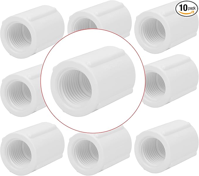 10Pack 1/2" Double Female Thread PVC Pipe Coupling Adapter Pipe Fitting Connector SCH40 1/2Inch Female to Female Threaded PVC Coupling Pipe Fitting for Sprinkler,Irrigation,Swimming Pools