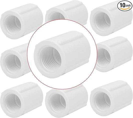10Pack 1/2" Double Female Thread PVC Pipe Coupling Adapter Pipe Fitting Connector SCH40 1/2Inch Female to Female Threaded PVC Coupling Pipe Fitting for Sprinkler,Irrigation,Swimming Pools