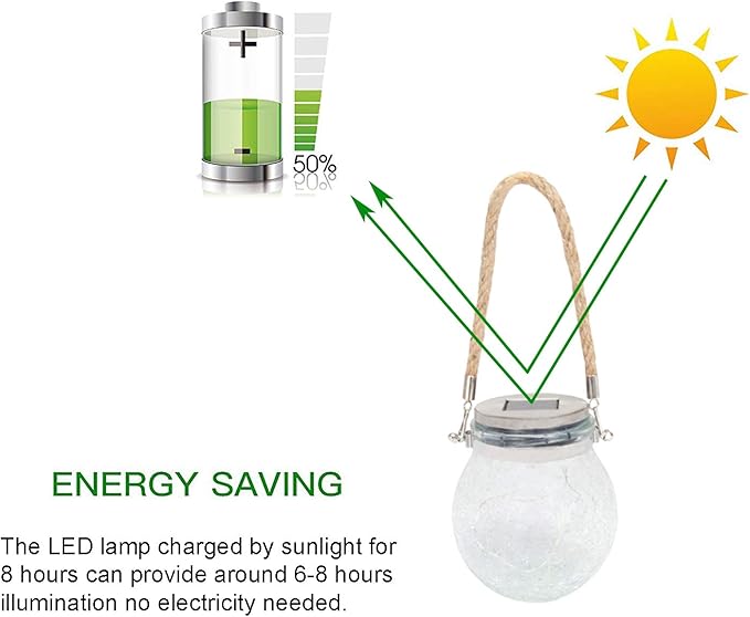 2 Pack Hanging Solar Powered LED Lights,Cracked Glass Ball Light, Waterproof Outdoor Christmas Decorative Lantern for Garden, Yard, Patio, Lawn(Warm White)