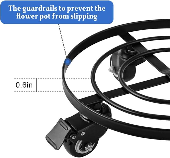 AMAGABELI GARDEN & HOME 12" Metal Plant Caddy Heavy Duty Plant Stand with Wheels Wrought Iron Potted Brake Flower Pot Rack Rollers Mover Dolly Holder Indoor Outdoor Planter Trolley Caster BG1622