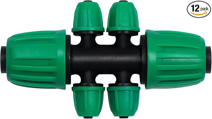 12 Pack 1/2 Inch To 1/4 Inch Drip Irrigation Fittings (1/2" ID x 0.65" OD), Drip Line Irrigation Locked Barbed 1/2" To 1/4" Adapter Anti Leak Irrigation System 1/2 In. To 1/4 In. Reducing Tee