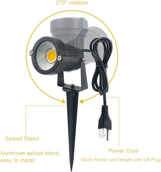Pack of 2, Outdoor LED Landscape Lights Waterproof Spotlight with Spike Stand and Plug for Driveway, Outdoor Lawn Lighting, Flood Garden, Yard (9W Warm White)