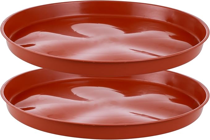 2 Pack Bottom 18 Inch Plant Saucers for Indoors Outdoors Plastic Plant Water Catcher Trays No Holes Round Flower Pot Drip Trays, Heavy Duty Plant Pot Saucers Water Drainage Trays, Terracotta