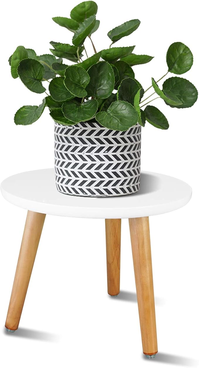 Uneedem Indoor Plant Stand Wood Mid Century Modern Small Round Side Plant Table for Indoor Plants, 8.9" Tall Plant Holder for Flower Pots End Table