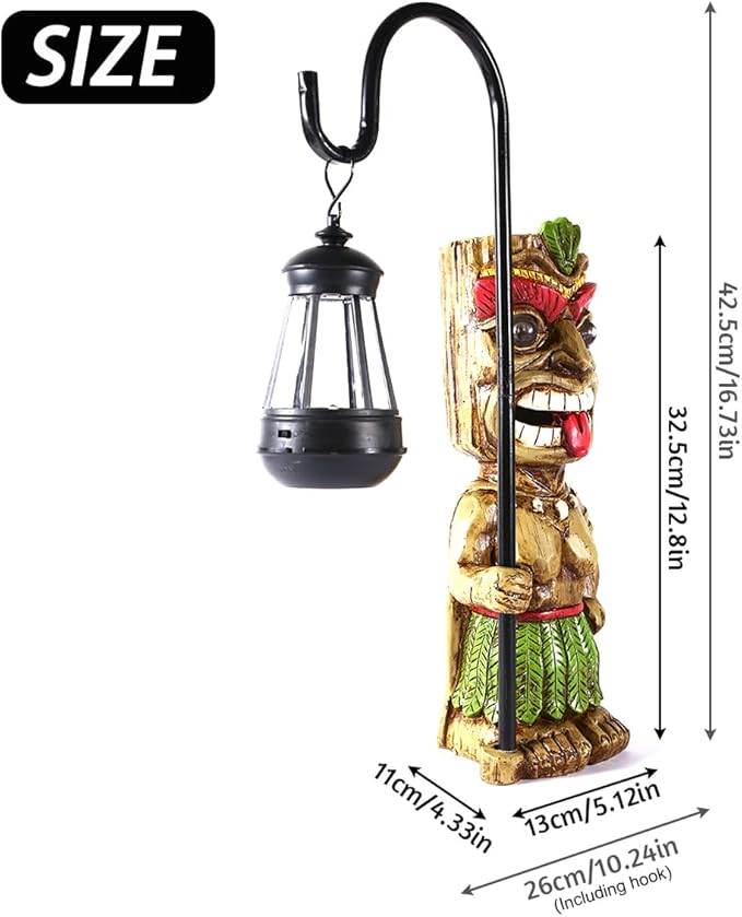 16.7" H Tiki Decor Garden Statue,Large Lantern Tiki Figurine with Solar Lights,Hawaiian Tiki Man Outdoor Patio Yard Lawn Bar Party Beach Pool Pond Halloween Christmas Decoration Ornament Gifts