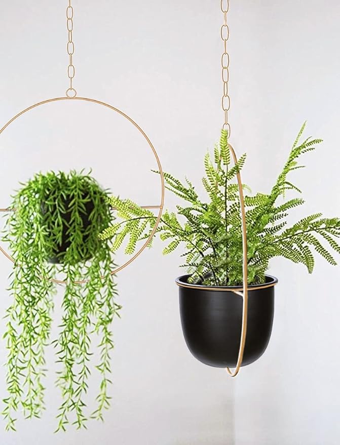 2 Pack Hanging Planters for Indoor Plants with 5.5" Pot + Ceiling Hook + Extender Chain | Hanging Plant Holder, Metal Minimalist Planter, NO Plant incld