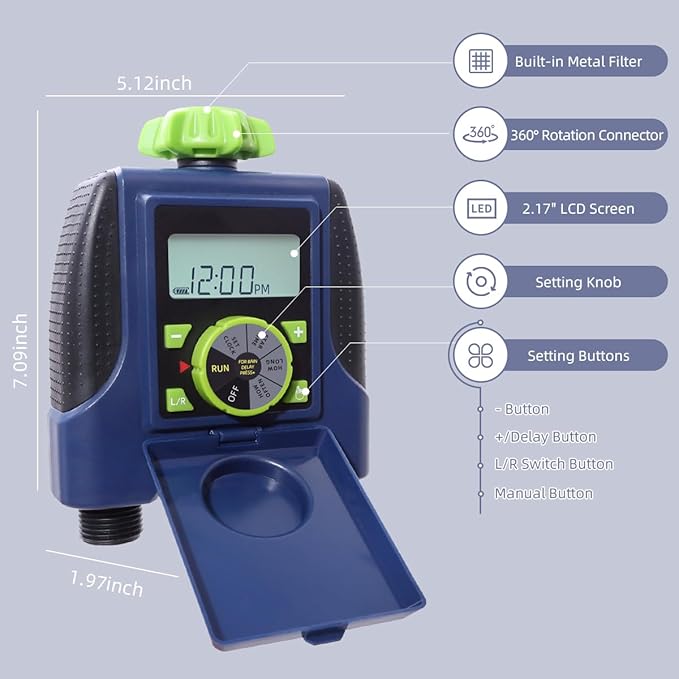 2 Outlet Garden Automatic Water Timer Digital Electronic Solenoid Valve Sprinkler Timer Waterproof Controller System Blue