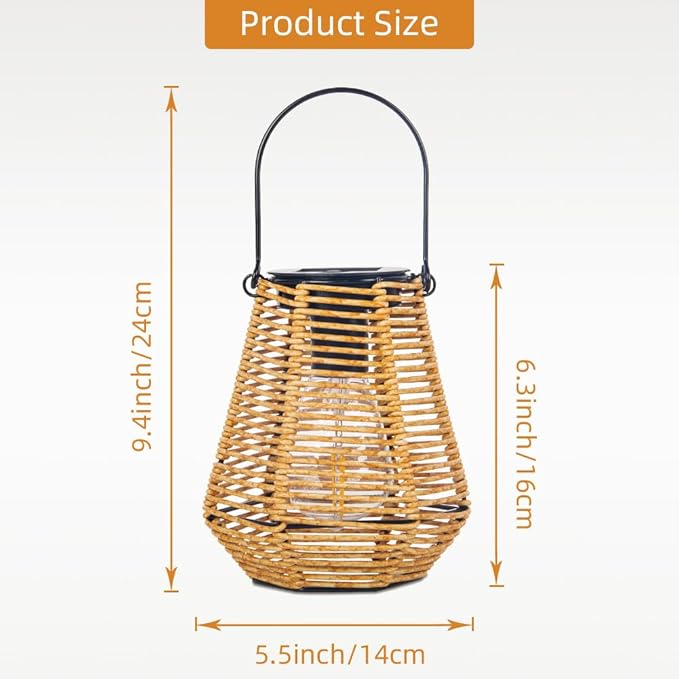 Solar Lanterns Outdoor Waterproof,Solar Lights for Outside Hanging Lights Outdoor Rattan Lantern Decoration for Garden, 2 Pack