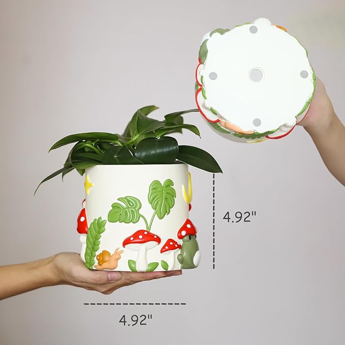 GUGUGO Frog Garden Planters, Cute Unique Plant Pot with Drainage, Rainbow Colorful Small Mushroom Flower Planters Pots for Indoor Plants, Funny Succulent Gardening Pot Gifts Home Décor (C, 5Inch)