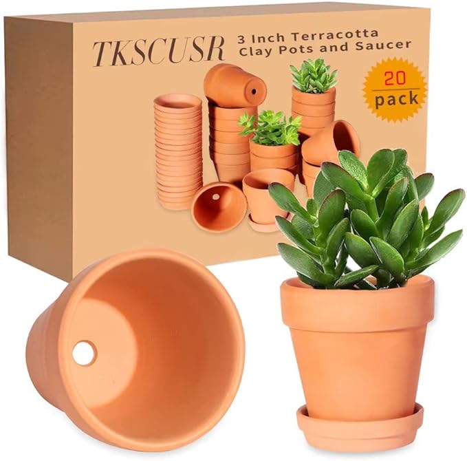 3 Inch Terracotta Pots with Saucer-20 Pack，Cactus Terra Cotta Flower Pots with Drainage，Succulent Nursery Clay Pots Great for Plants,DIY Crafts, Wedding Favor