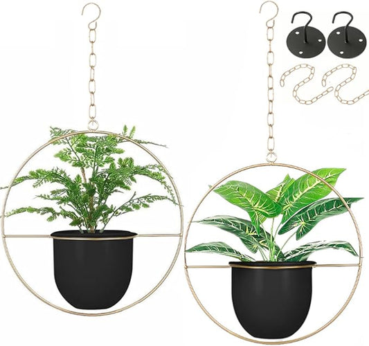 2 Pack Hanging Planters for Indoor Plants with 5.5" Pot + Ceiling Hook + Extender Chain | Hanging Plant Holder, Metal Minimalist Planter, NO Plant incld