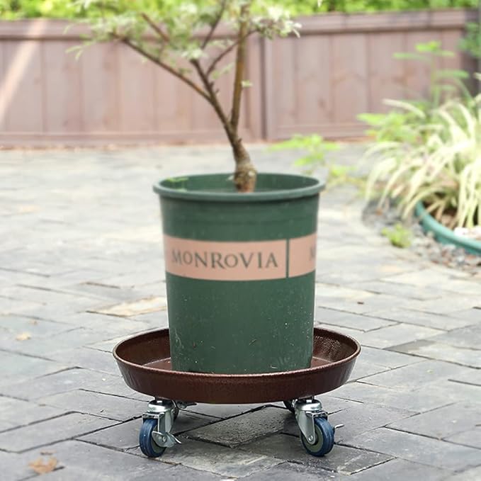 Artline 16" Round Plant Stand with Lockable Wheels, 420lbs Heavy Duty for Indoor Outdoor, Large Rolling Dolly Planter Caddy on Casters to Carry Potted Flower Pot, Round Metal Tray NO Holes, 2 Pack