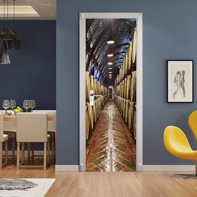 3D Door Stickers Murals Peel and Stick - Wine Cellar - Wallpaper Self-Adhesive Door Decals Removable PVC Waterproof Poster for Bedroom Living Room 30.3" x 78.7"