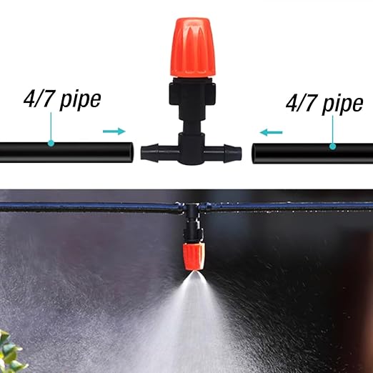 GXXMEI 124PCS/Set Irrigation Dripper Adjustable Drip Irrigation Sprinkler with 1/4 Inch Irrigation Tee Drip Irrigation Kit for Misting Watering Plant Cooling System(62 Pairs)