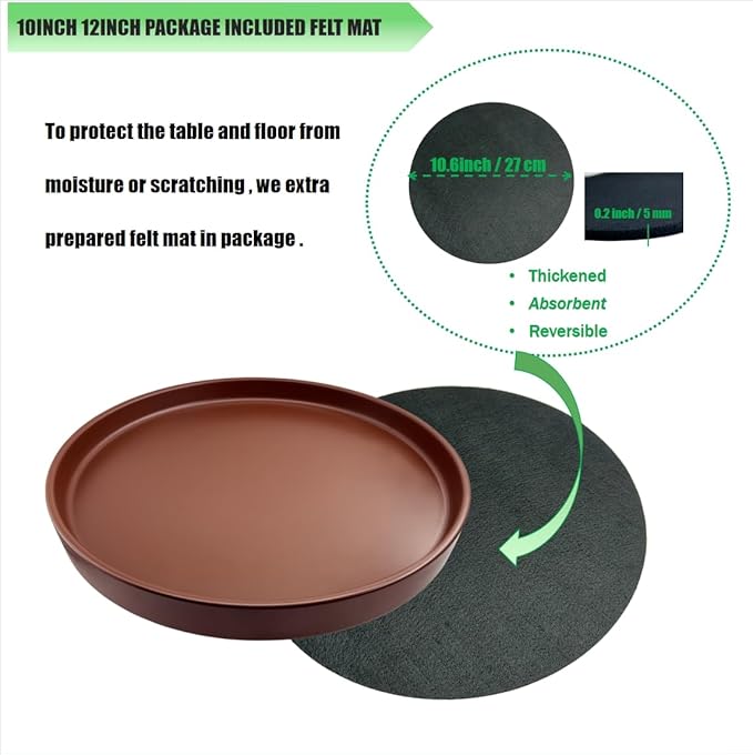 Ceramic Plant Saucer Pot Tray 10 Inch, Planter Saucers 4 5 6 7 8 9 10 11 12 13 Inch for Indoors Outdoor, Durable Sturdy Flower Drainage drip Water Tray for Glazed Pots Base (10.7 Inch-Brown)