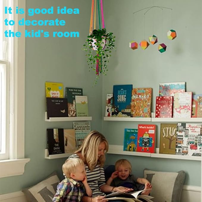 Rainbow Colorful Macrame Plant Hanger with 4 Hooks, Hanging Plant Holder Indoor Outdoor, Handmade Cotton Rope for Boho Room Decor Hanging Ceiling Decor，2 Pack