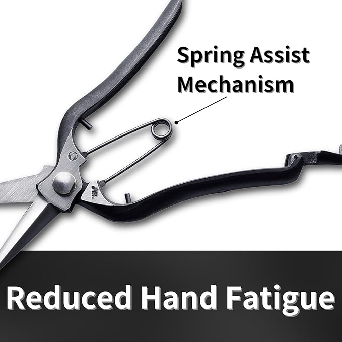 Bud Trimming Scissors for Gardening 8", Professional Garden Trimming and Thinning, Hand Forged Japanese Carbon Steel Blade, Spring Loaded Handle, Made in Japan