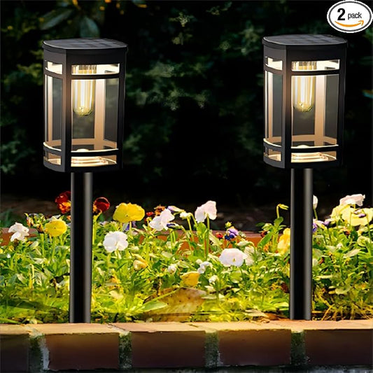 2 Pack Solar Lights Outdoor Waterproof for Garden Pathway Walkway Driveway Yard Lawn Decorative Landscape Lighting. (Warm White Light,2)