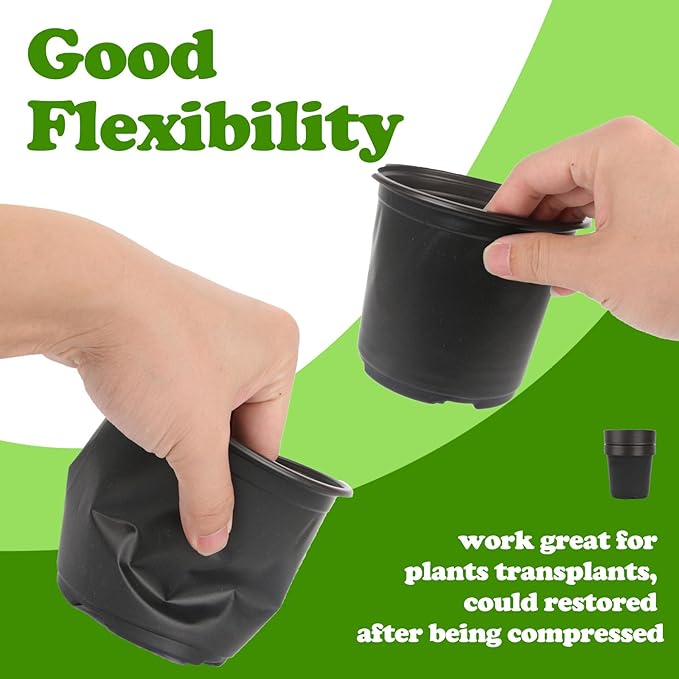 100 Packs Nursery Pots, 4 5 6 Inches Plastic Nursey Pots for Plants with Drainage Holes, Seed Starting Garden Pots of Flower Plant Container for Succulents, Transplanting (100, 5 Inch)