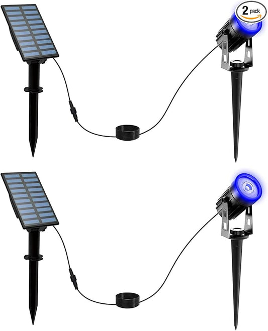 T-SUNUS 2 Pack Solar Landscape Spotlights Blue, Solar Garden Spot Light IP65 Waterproof 9.8ft Cable, 2000mAh Separated Solar Panel, Auto On/Off for Garden Driveway Pathway Pool Area