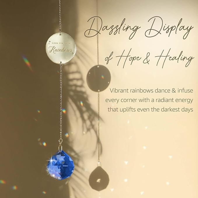 Memorial Gifts for Loss of Loved One, Unique Sympathy Gift Idea Navy Blue Crystal Ball Window Suncatcher, Rainbow Bereavement Grief Gift Box for Loss of Mom Dad Husband Son Daughter