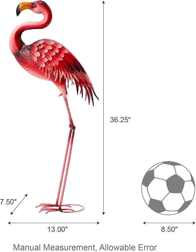 Glitzhome Metal Standing Flamingo Garden Statue with Stakes Outdoor Decorative Sign, 36.25" H