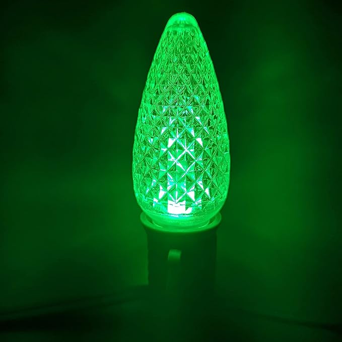 UL Listed Set of 25 C9 Green LED Christmas Lights Replacement Bulbs, Dimmable High Brightness Waterproof Christmas Replacement Bulbs for Outdoor Holiday Decoration