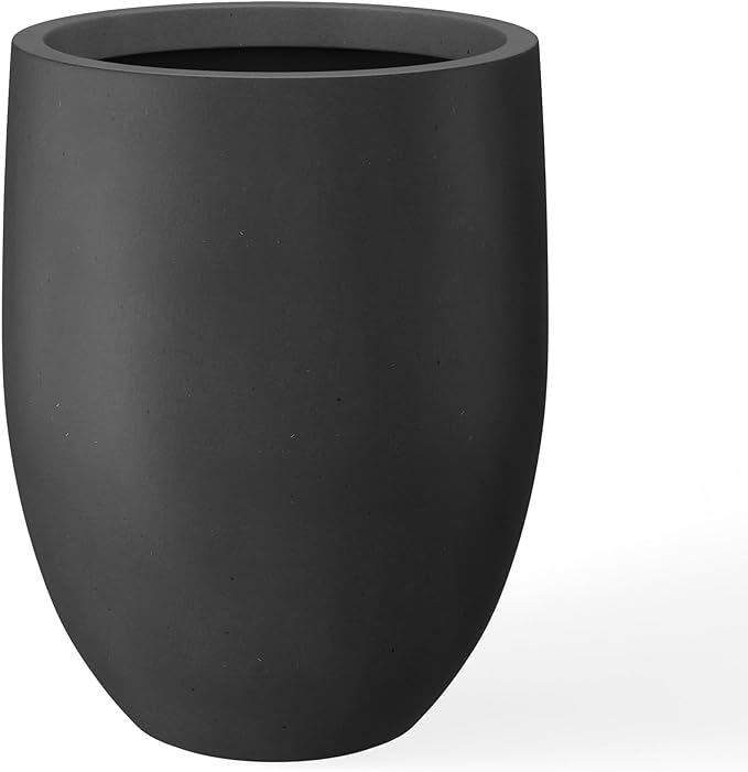 Kante 21.7" H Natural Concrete Tall Planter, Large Outdoor Indoor Decorative Pot with Drainage Hole and Rubber Plug, Modern Round Taper Style for Home and Patio Burnished Black