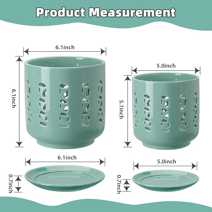 Ceramic Orchid Pots with Holes, 5 Inch+6 Inch Orchid Planter with Drainage Holes and Tray, Indoor Flower Pot for Repotting Orchids, Elegant Indigo Glaze