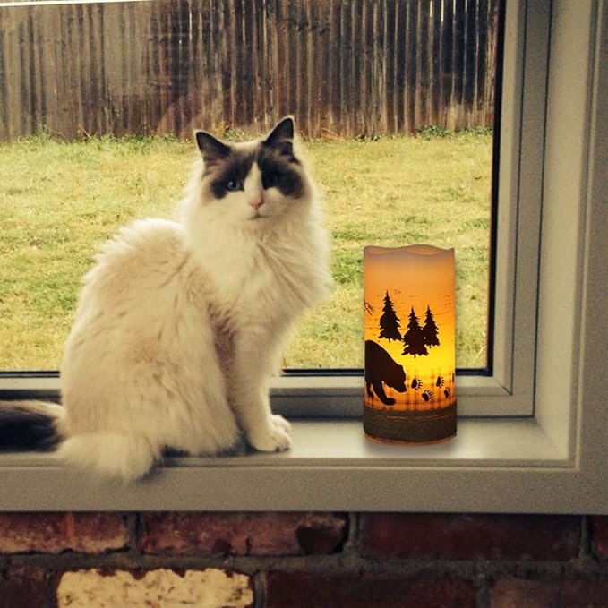 Flickering Flameless Candles with 6H Timer, LED Warm Light Pillar Candles Battery Operated Real Wax with Hemp Rope, Deer, Moose, Bear, Home Table Decoration for Wedding Party