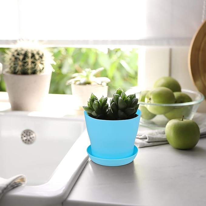 36 Pack 4 Inch Plastic Plant Pots with Saucers Colorful Flower Plant Container Seed Starting Pots Thickened Seedlings Nursery Pots for Home Garden Indoor Outdoor Flowers, 9 Colors