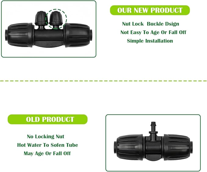 13 Pcs Drip Irrigation Fittings for 1/2 Inch Tubing (1/2" ID x 0.65" OD) to 1/4 Inch Irrigation Tubing, Locked Barbed 1/2" to 1/4" Reducing Tee Connector Drip Line Parts