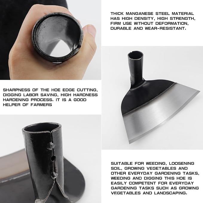 Hand Hoe Head Replacement - Round Eye Hoe for Gardening, Digging, Weeding, and Loosening Soil Handheld Grub Hoe Head for Agriculture（23.5cm Size ）