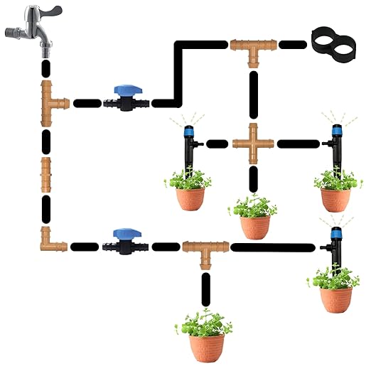 37 Pieces Drip Irrigation Fittings Kit for 1/2 Inch Tubing, Drip Irrigation Parts for Drip Sprinkler System - 12 Couplings, 9 Tees, 6 Elbows, 6 Plugs, 2 Crosses, 2 Valves Drip Line Connectors