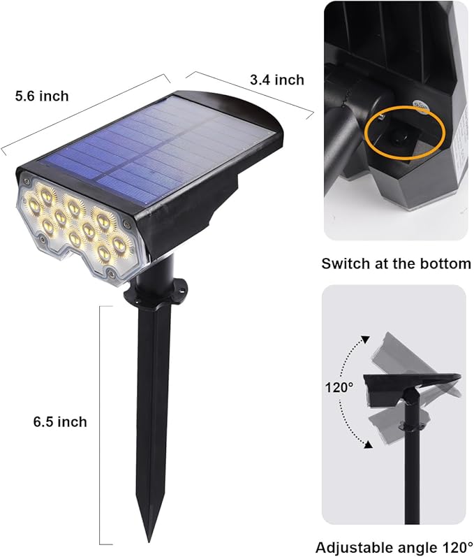 4 Pack Solar Powered Outdoor Spot Lights Outside Waterproof 20 LEDs Landscape Spotlights Dusk to Dawn for House Yard Tree, Plants, Walls, Path, Garden, Statues, Superior Accent Lamp Warm White