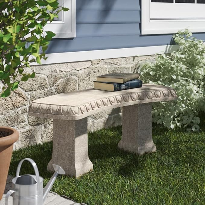 EMSCO Group 2306-1AZ Garden Bench – Natural Sandstone Appearance – Made of Resin – Lightweight – 12” Height