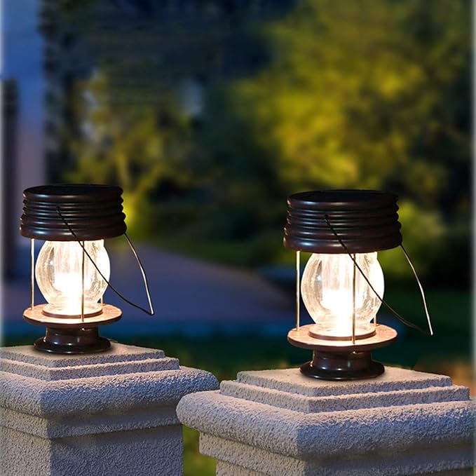 pearlstar Solar Lanterns Outdoor Hanging Solar Lights with Handle for Pathway Yard Patio Garden Decoration, Outside Solar Table Lamp, 30Lumen (8.3”-2 Pack)