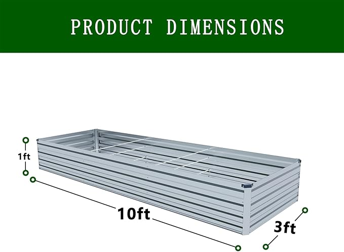 Galvanized Raised Garden Bed,2 Pcs 10×3×1FT Metal Planting Box for Outdoor Vegetable, Herb,Planter Gardening (Silver)