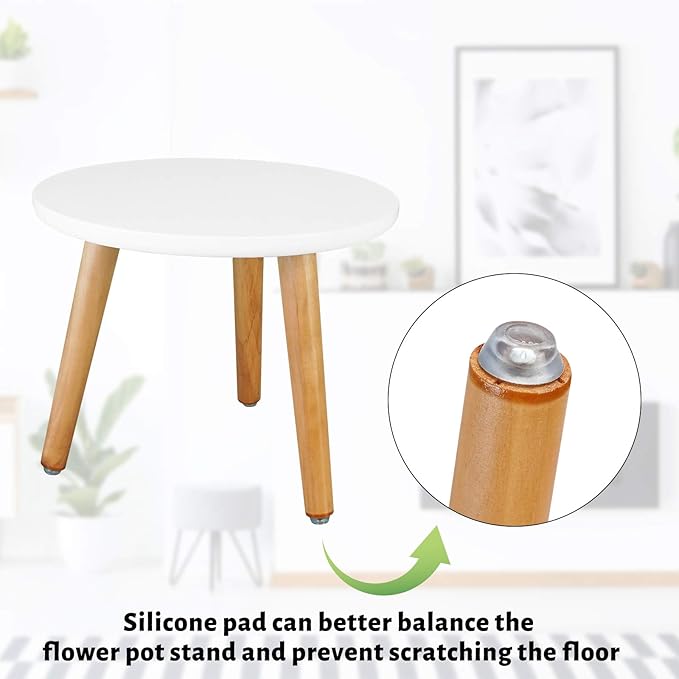 Uneedem Indoor Plant Stand Wood Mid Century Modern Small Round Side Plant Table for Indoor Plants, 8.9" Tall Plant Holder for Flower Pots End Table