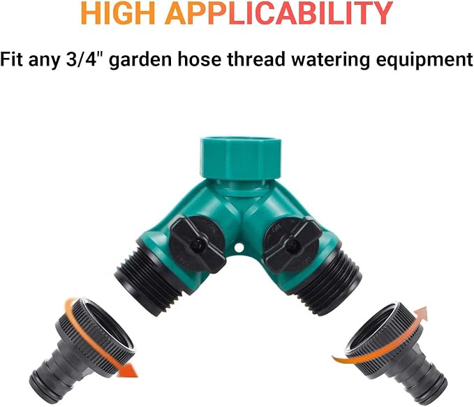 Garden Hose Splitter, 2pcs 3/4" 2 Way Plastic Water Hose Splitter, Garden Hose Connector with Faucet Watering Shut Off for Landscaping, Gardening, Flower Planting, Irrigation