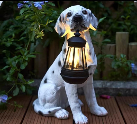 NASKY The Resin Handicraft Solar - Powered Hanging Lamp in The Shape of A Simulated Puppy of The Courtyard is Suitable for Places Such As Courtyards, Gardens and Balconies (Spotted Dog)