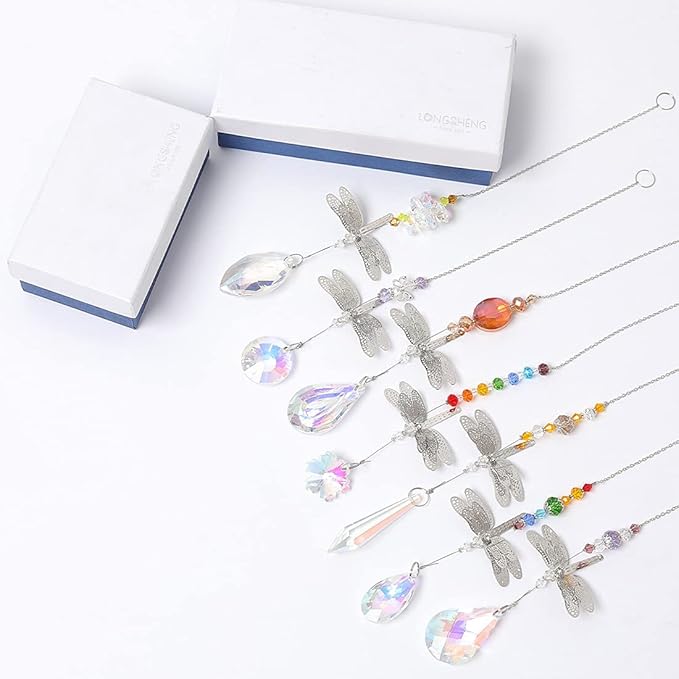 Pack of 7 Crystal Suncatchers Dragonfly Pendant Rainbow Maker Hanging for Window Wedding Garden Decor