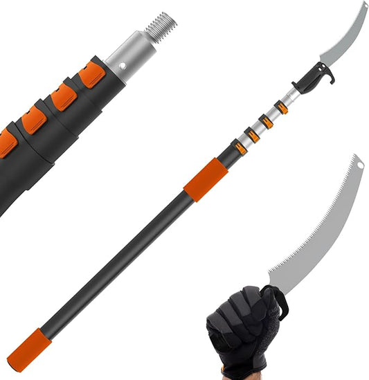 Buyplus 18FT Reach Pole Saws for Tree Trimming, Pole Saw with 3-12FT Telescoping Extension Pole, Pruning Saw with 19" 3X Detachable Saw, Non-Slip Handle, Tree Trimmer for Garden Palms Shrubs